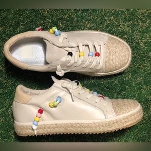 DOLCE VITA X TREVOR PROJECT Zoe Pride Ivory Beaded Raffia Leather Sneakers
